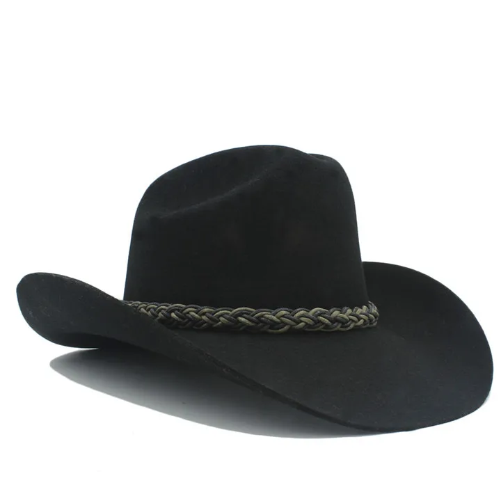 Австралийская шерстяная Женская Мужская Черная ковбойская шляпа ковбойская джазовая сомбреро Кепка