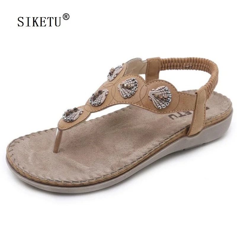 SIKETU Sandals Women String Bead Flat Flip Flops Sandals Ladies Summer