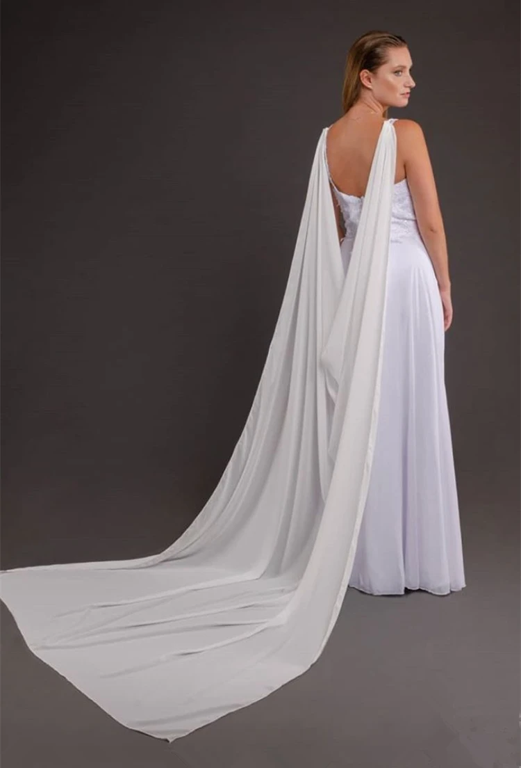 Шифоновая шаль, свадебный плащ длиной 250 см, белый, цвета слоновой кости, черный