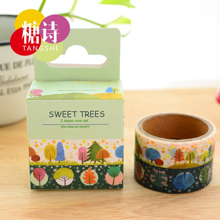 

2 Pcs/lot 1.5cm*3m Sweet Trees Washi Tape Adhesive Tape DIY Scrapbooking Sticker Label Masking Tape