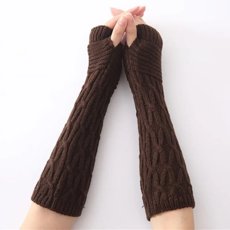 Зимние толстые теплые вязаные перчатки женские длинные перчатки без пальцев Модные женские перчатки женские вязаные перчатки без пальцев