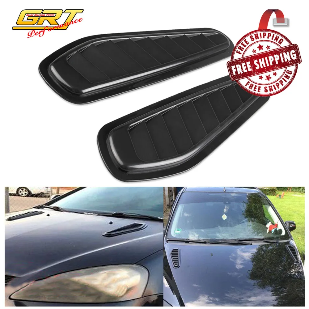 Pair Car BLACK Decorative Air Flow Fender Intake Hood Scoop Vent Bonnet Cover