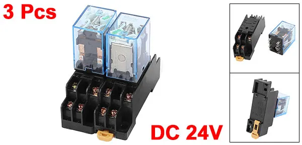 3Pcs HH52P DC 24V Coil Voltage 8Pin DPDT Power Electromagnetic Relay w Socket