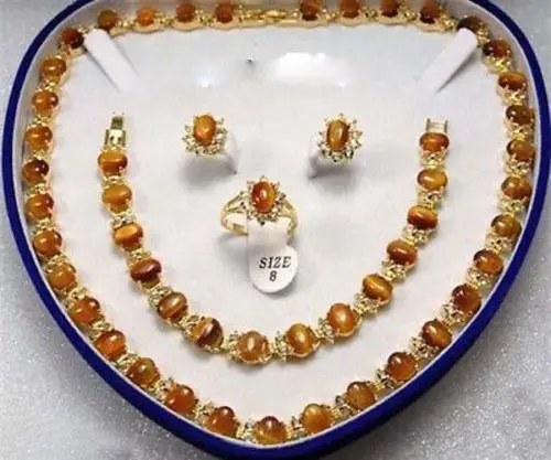 

Hot sale new Style >>>>>Real Tigereye Set Ring Earrings Bracelet Necklace