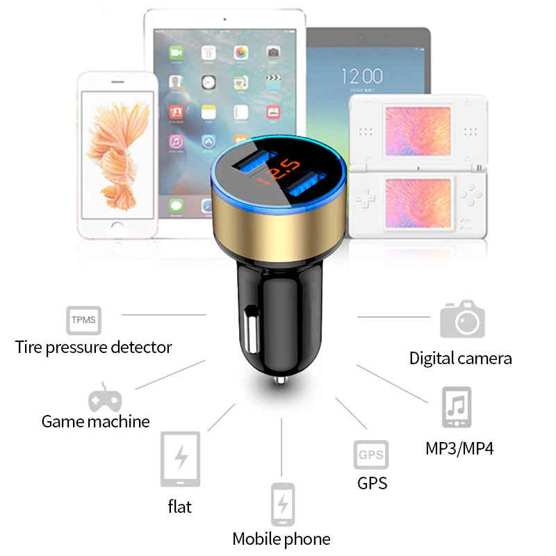 Автомобильный Зарядное устройство 3.1A в режиме реального времени Напряжение Dual USB гнездо для автомобильного прикуривателя Порты и разъёмы 12 В/24 в пост Быстрая зарядка при напряжении автомобильные аксессуары для iPhone X