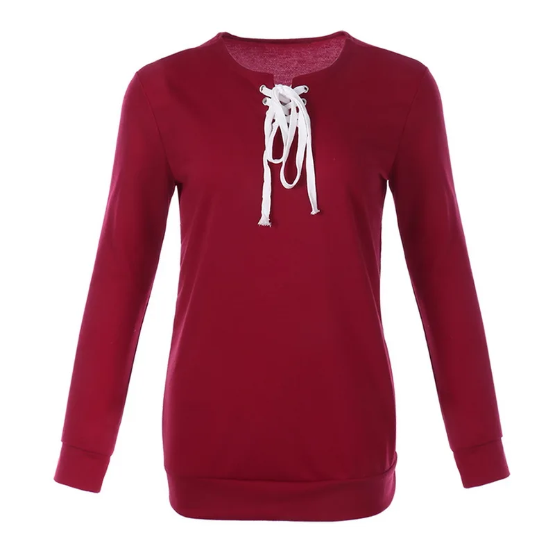 LASPERAL Casual Hoodies Women Fashion Lace Up Hoodies Sweatshirt Female Solid Pullover Hoodies Tracksuit Top Christmas Jumper