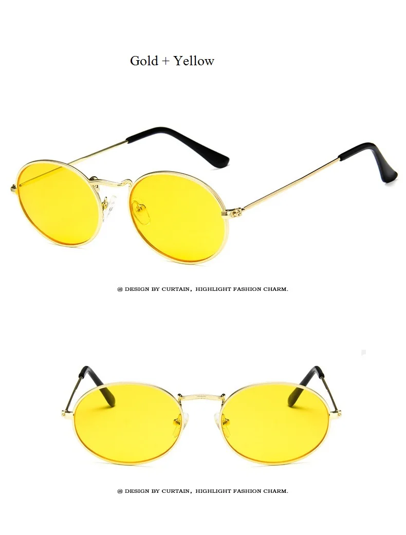 Ретро очки женские Овальные Солнцезащитные очки Мужские брендовые дизайнерские металлические корейские маленькие винтажные Круглые Солнцезащитные очки красные желтые очки Lunette