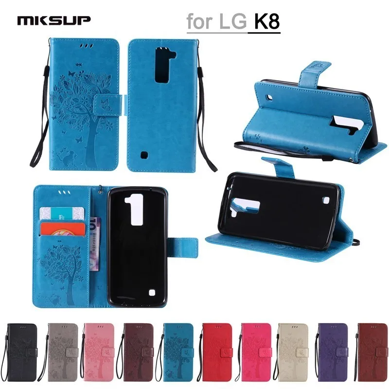 Coque для LG K8 Fundas Роскошная тисненная кожа бумажник флип чехол K350 K350E k350n телефон