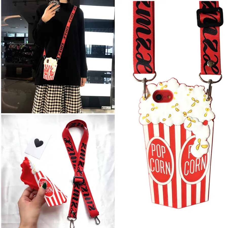 For iphone 6 6s plus 7 8 plus X case cover Funny 3d Popcorn with shoulder strap shockproof protective phone bag Ritozcase For iphone 6 6s plus 7 8 plus X case cover Funny 3d Popcorn with shoulder strap shockproof protective phone bag Ritozcase