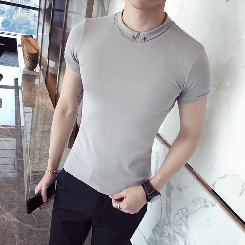 2018 Men's New Summer Fashion Male Casual Lapel T shirt Cotton Korean ...