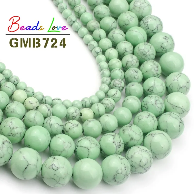 

4 6 8 10 12mm Light Green Turquoises Howlite Stone Round Loose Beads for Jewelry Making DIY Bracelet Necklace Wholesale 15 Inch