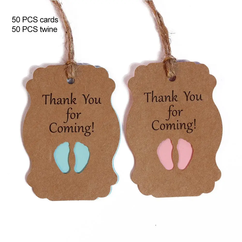 

50 Sets Feet Small Tag Baby Party Birthday Pink Blue Card Baby Shower Tags Happy Birthday Party Decorations Kids Droshipping