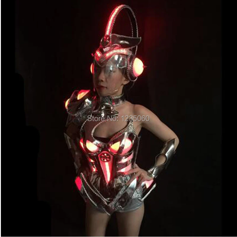 WYY светодиодное освещение для ночного клуба Люминесцентная Медуза реквизита женский серебряный основа сексуальный костюм богини танцевальная команда морская тема бикини вечеринка