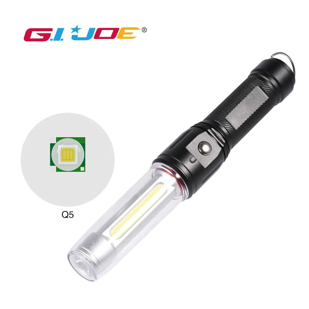 GIJOE led flashlight cob work light aluminum alloy magnetic use 3*AAA/1*18650 battery usb rechargeable search light powerful