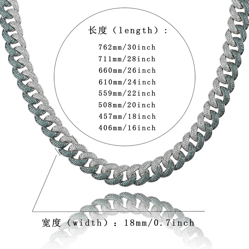 18 мм широкий зубец Установка мятно-зеленый AAA CZ камень круглый кубинские ожерелья-цепочки в стиле Майями для мужчин хип-хоп Bling Ice Out CZ Rapper ювелирные изделия - Окраска металла: Silver