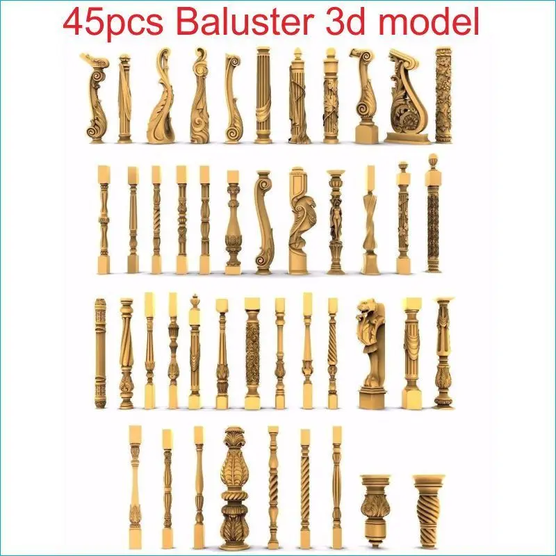 

45pcs/set baluster 3d model STL relief for cnc STL format staircase column 3d model for cnc stl relief artcam vectric aspire