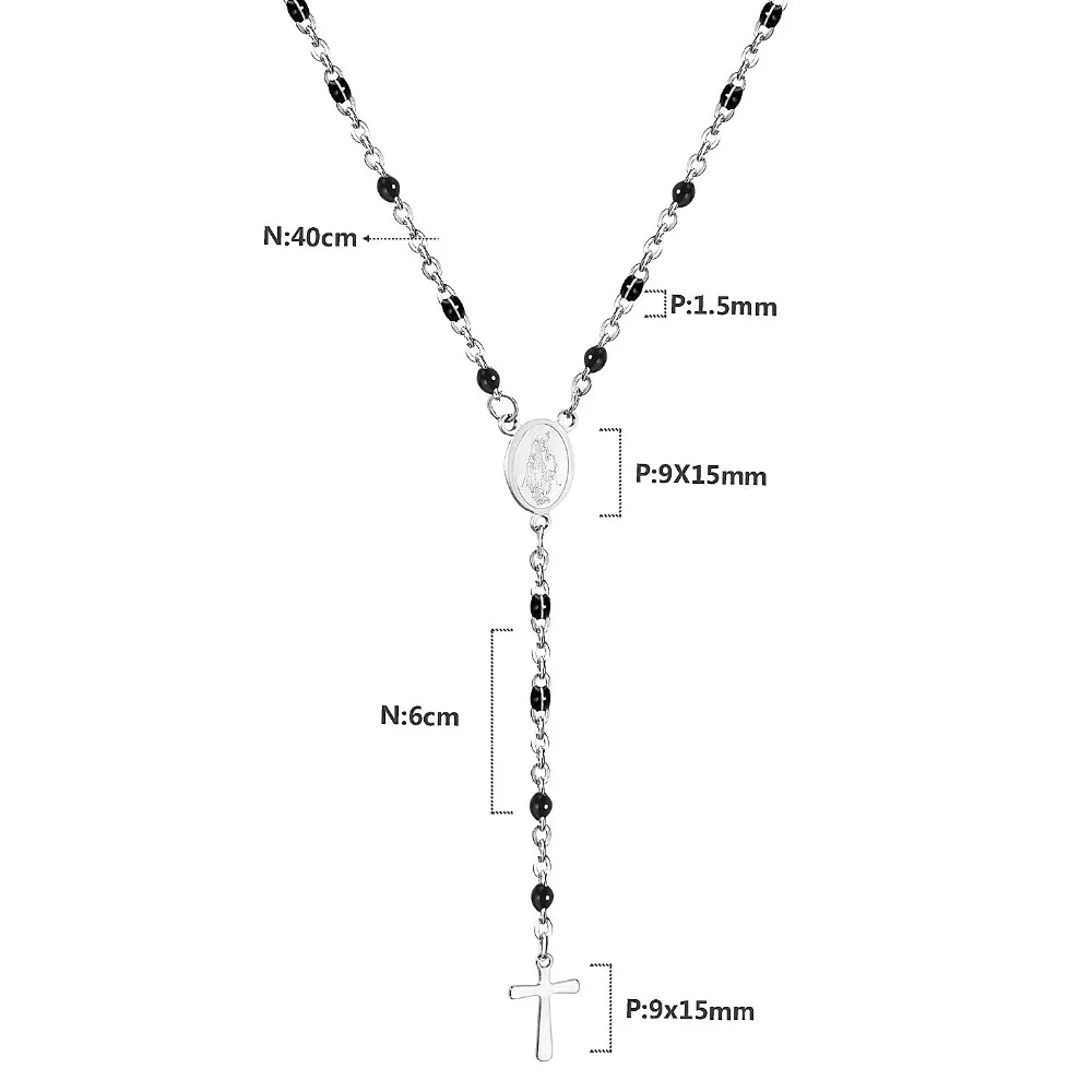 LUXUSTEEL Length 40cm+6cm Choker Necklace Religious Jewelry White/Black/Blue Color Rosary Beads Cross Pendant Necklace Female