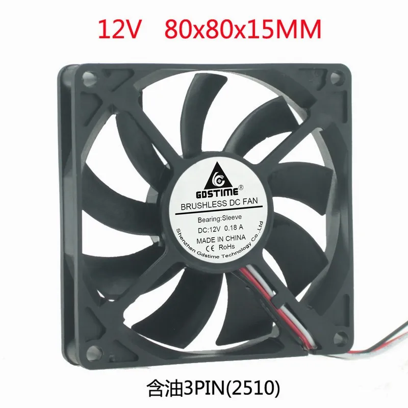 DC 12 В 3PIN измерение скорости 8 см 80 мм 80x80x15 Вентилятор