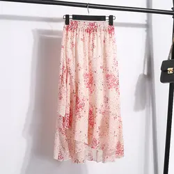 9 видов стилей S-XL шифоновая юбка Для женщин летние резинка на талии оборками черная юбка миди розовый Нерегулярные Specil Цветочный принт Faldas