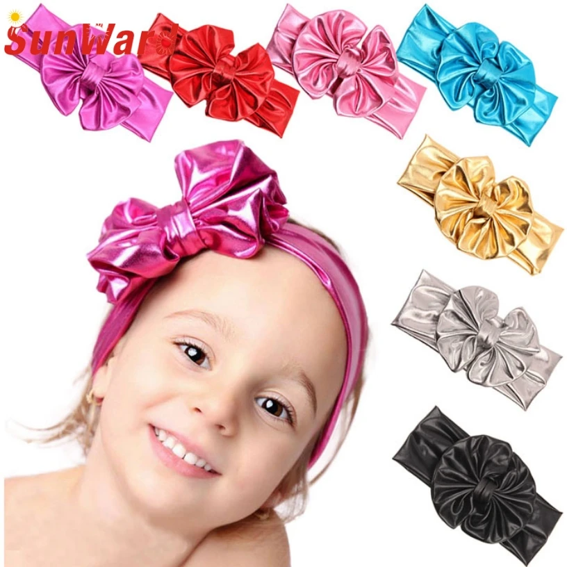 

SunWard Good Deal New Fashion Children Baby Girl Metallic Big Bow Girls Headband Baby Hairband Gift 1PC
