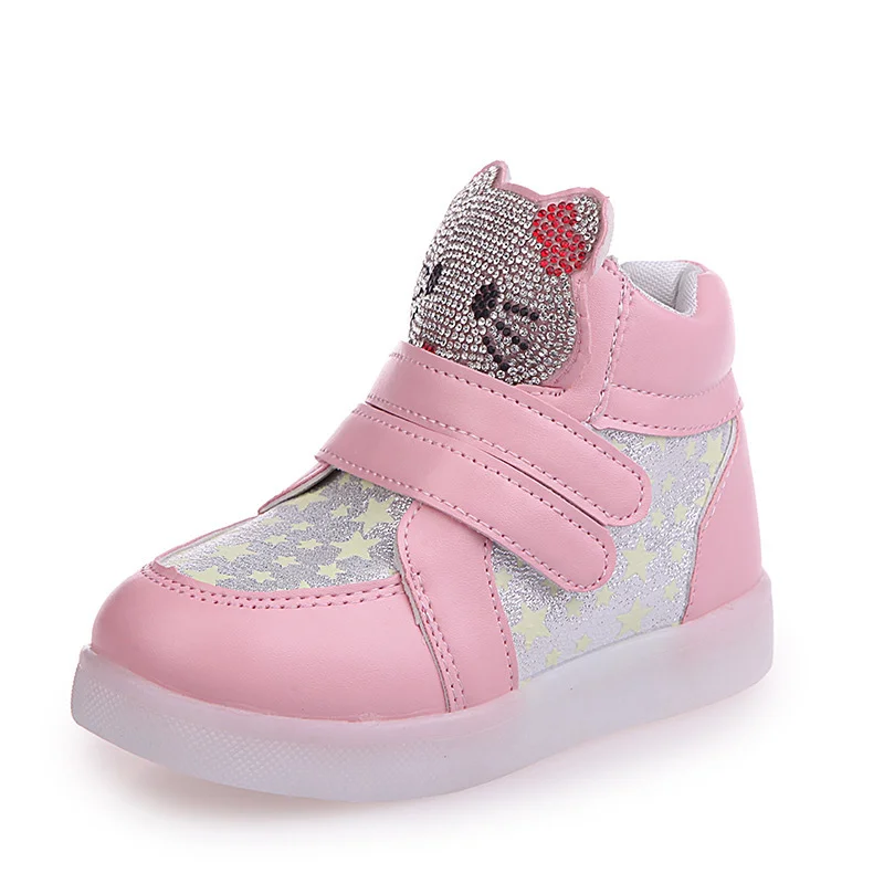 Новинка; сезон весна-осень-зима; Детские кроссовки; детская обувь; Chaussure Enfant hello kitty; обувь для девочек; Светодиодный легкие сапоги - Цвет: Pink