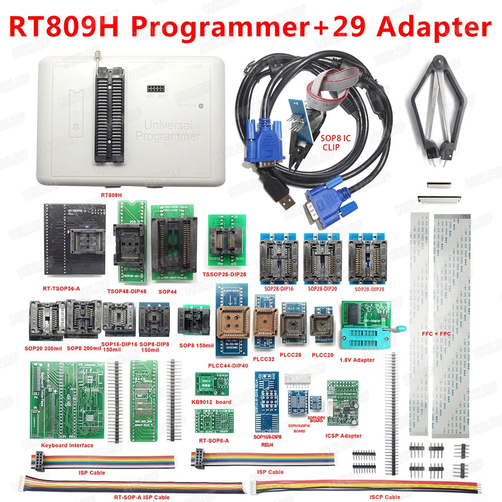 

RT809H EMMC-Nand FLASH Extremely fast universal Programmer +29 ADAPTERS WITH CABELS EMMC-Nand Free shipping
