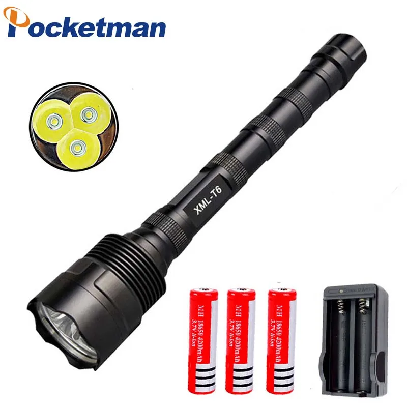 

9000Lumens LED Flashlight 3*T6 5-Modes LED Torch Tactical lanterna Waterproof Light For Camping Hunting with 18650 battery