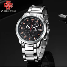 Фотография SIHAIXIN2017 Stainless Steel Watches Men Luxury Brand Waterproof Auto Date Chronograph Imported Quartz Sport Military Male Clock