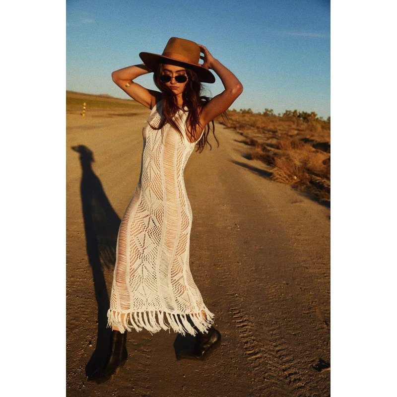 

Kaftan Beach Dress Tunic Robe Cardigan Summer Cover Up Out Of Dresses And 2019 Knitted Vest Hollow Fringed Skirt Animal Acetate