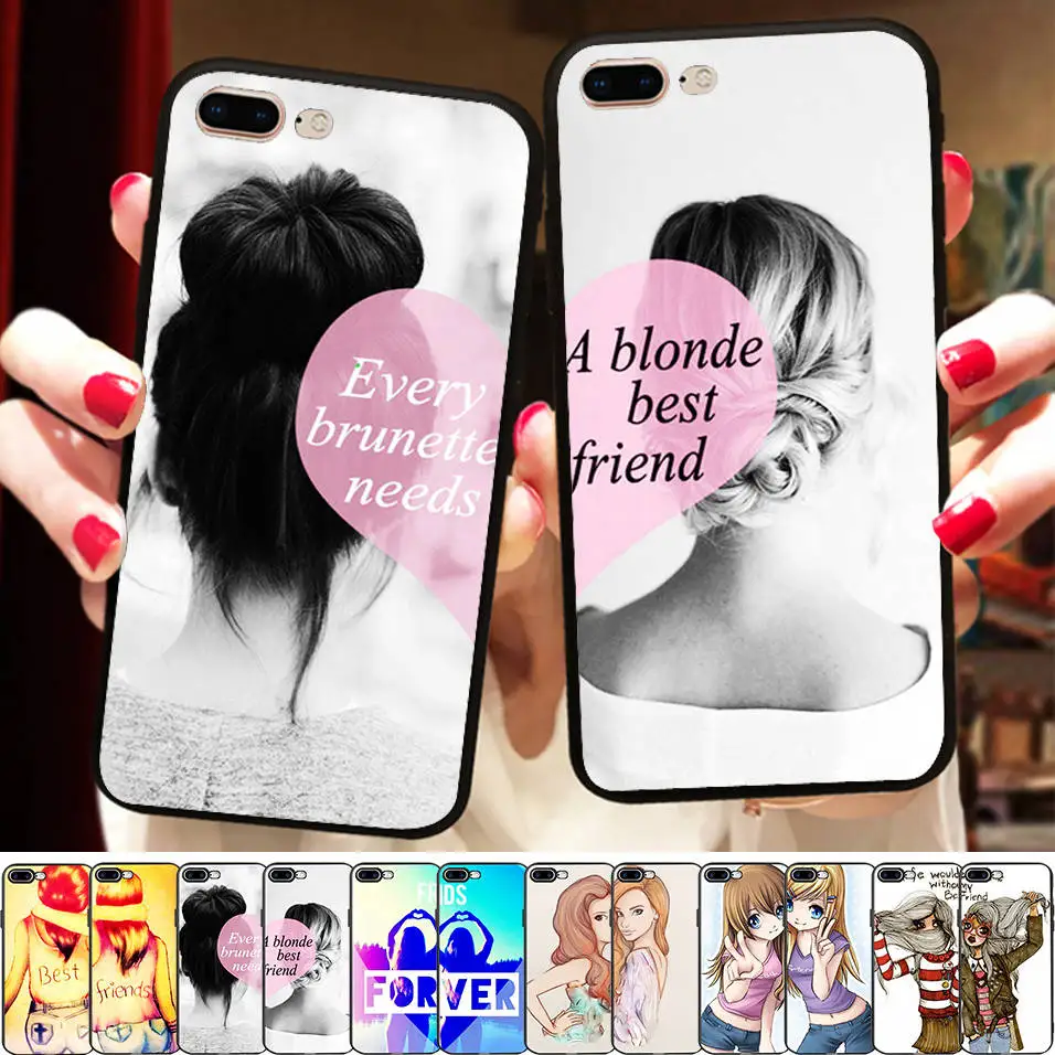 

Girly Love Heart Best Friend Forever Case Cover For iPhone X 8 5 5S XR XS Max 6 6S 7 Plus Soft Couples BFF Cover