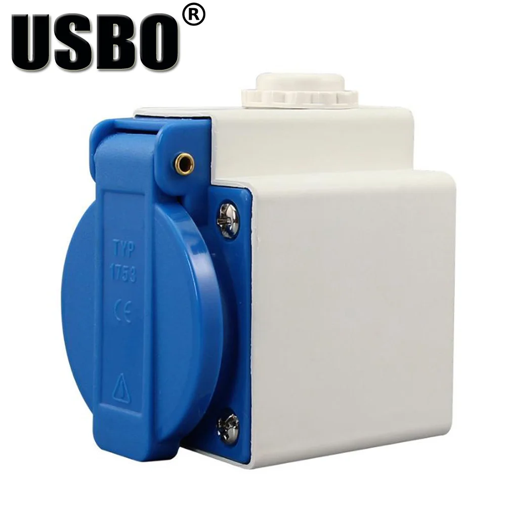 

Blue white universal round cover grounding industry electrical AC power socket IP44 10A 250V outdoor dustproof waterproof socket