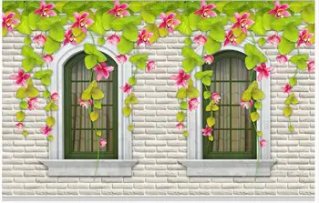 

Custom photo 3d wallpaper Non-woven mural wall sticker Green vine flowers brick wall painting 3d wall room murals wallpaper