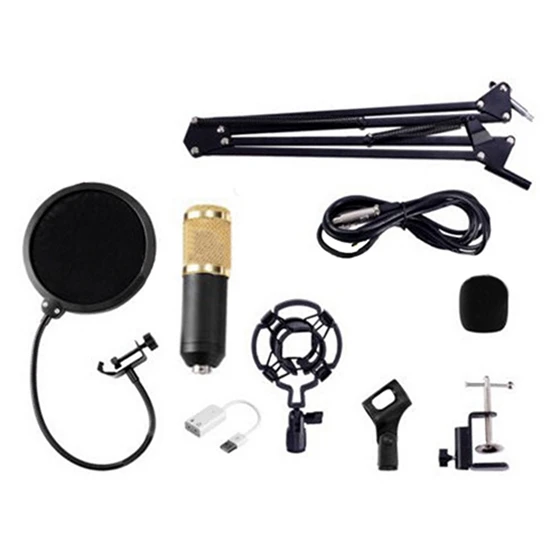 

BM800 Condenser Microphone Kit Studio Suspension Boom Scissor Arm Sound Card