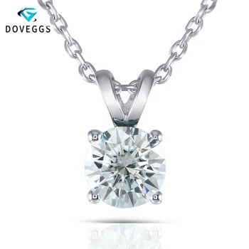 

DovEggs Light Blue Color Moissanite Necklace 2 CTW 8mm Stone Round Solitaire Pendant with Sterling Solid 925 Silver Chain