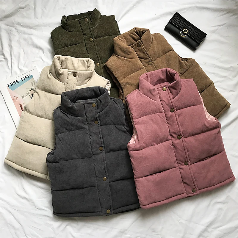 

Autumn winter coat women vest 2019 Solid stand collar thick sleeveless jacket vest Casual cotton padded waistcoat for women