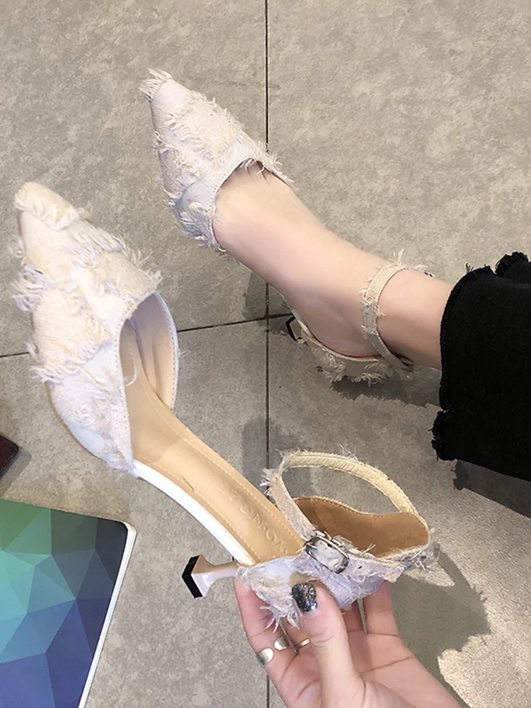 

2019 spring new versatile high heels Korean fashion pointed hollow high heel single shoes 6 cm casual work shoes