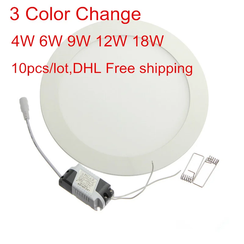 

3 Colors Changeable Recessed 3W 4W 6W 9W 12W 15W 18W Desige Warm/Natural/Cold White AC85-265V LED Downlight 10Pcs/lot,DHL Free