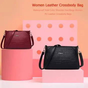 

Waterproof Solid Color Shoulder Handbags Women PU Leather Crossbody Bags