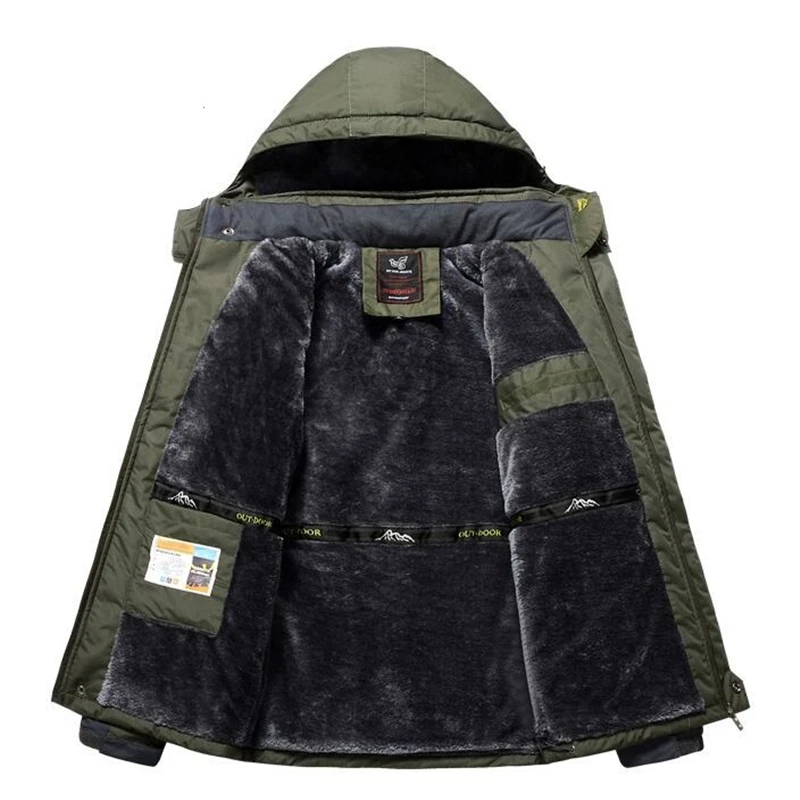 Зимняя флисовая военная куртка Мужская ветрозащитная водонепроницаемая верхняя одежда парка Толстая ветровка теплый плащ пальто размера плюс 8XL пальто