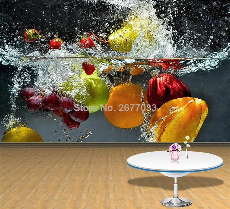 Пользовательские 3D обои современные творческие фрукты падающие в водная роспись Ресторан Кухня абстрактный фон настенная ткань настенные покрытия