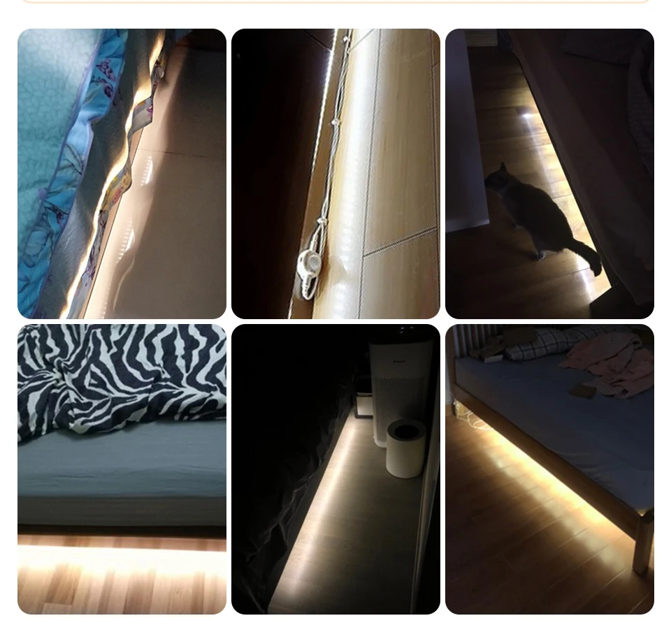 LED Motion Sensor Cupboard Wardrobe Bed Lamp Under Cabinet Night Light Flexible LED Strip 12V Tape 110V 220V US EU Power Supply_09