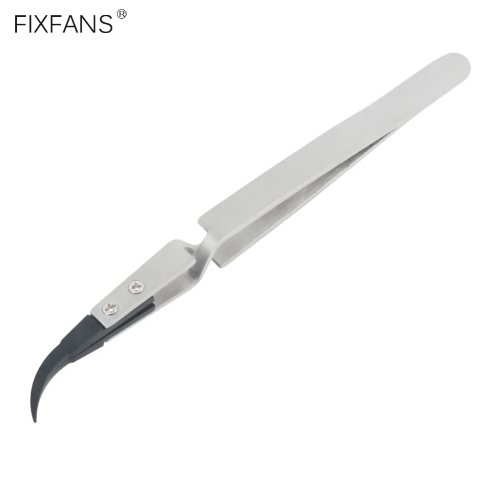 FIXFANS 140mm Anti-static Plastic Curved Tweezers Precision Cross Lock Reverse Tweezers for Electronics Repair Tool