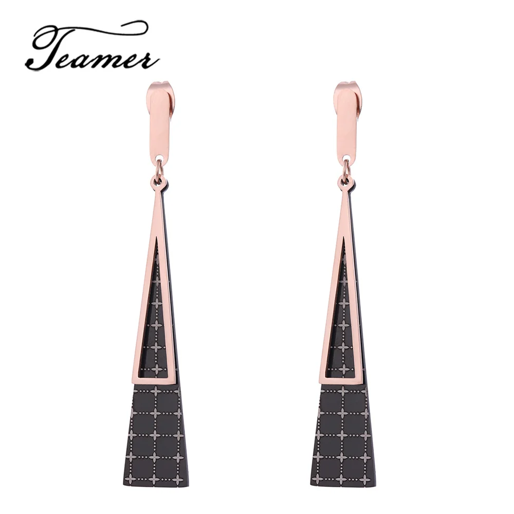 

Teamer Vintage Simple Triangle Geometric Earrings for Women Black Pattern Stainless Steel Drop Earrings OL Office Jewelry Bijoux
