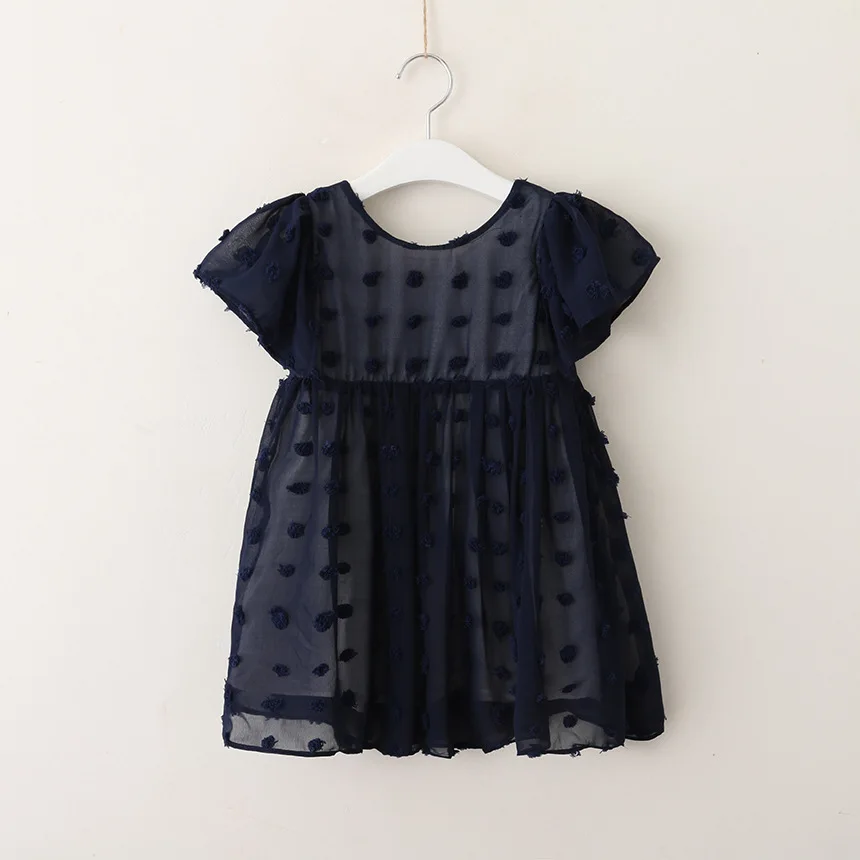 

Hurave jacquard chiffon sleeveless dress Casual solid sweet baby Girls clothes Summer polka-dot Kids Clothes princess dresses