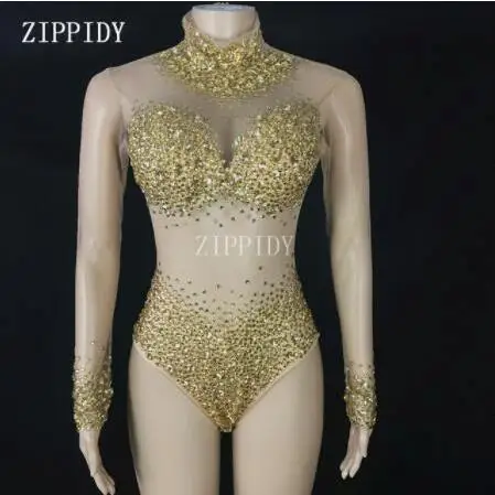 Sexy AB Rhinestones Mesh Bodysuit Birthday Celebrate Wear Female Singer Show Bodysuit Evening Prom Party Stage Wear corset bodysuit Bodysuits