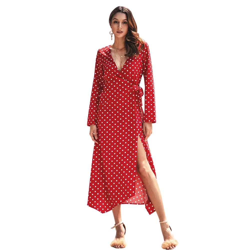 kensie long sleeve polka dot drop waist dres