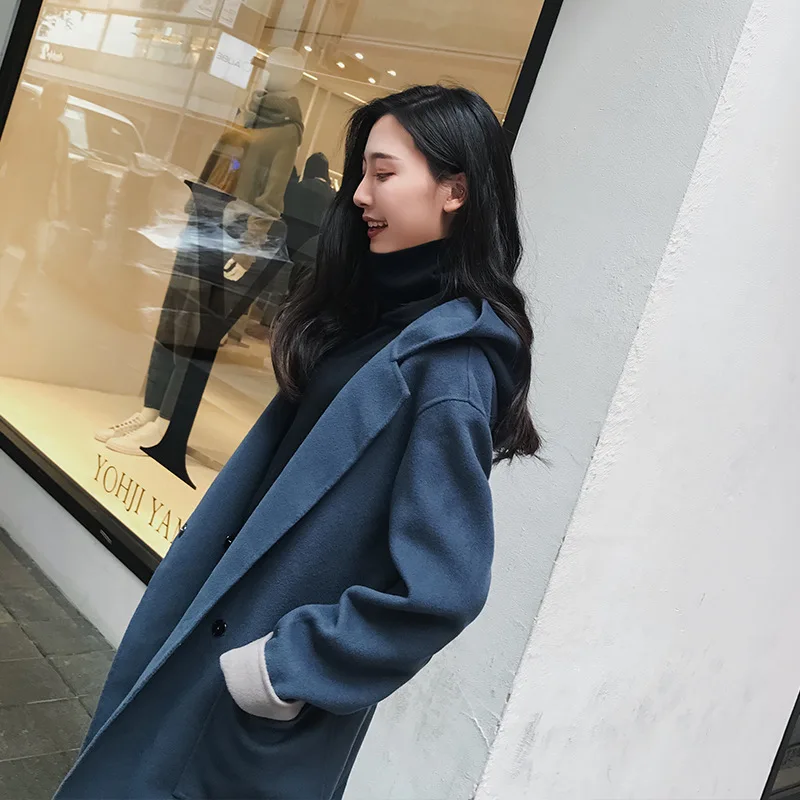 

Fashion Casual Long Woolen Winter Coats Loose Pockets Wool Coat and Jacket Single Button Long Solid Ladies Coats
