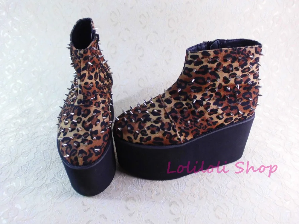 

Punk shoes Big shoes special custom shoes an*tai*na* Leopard thick base high side zipper rivet platform shoes custom an1382-2
