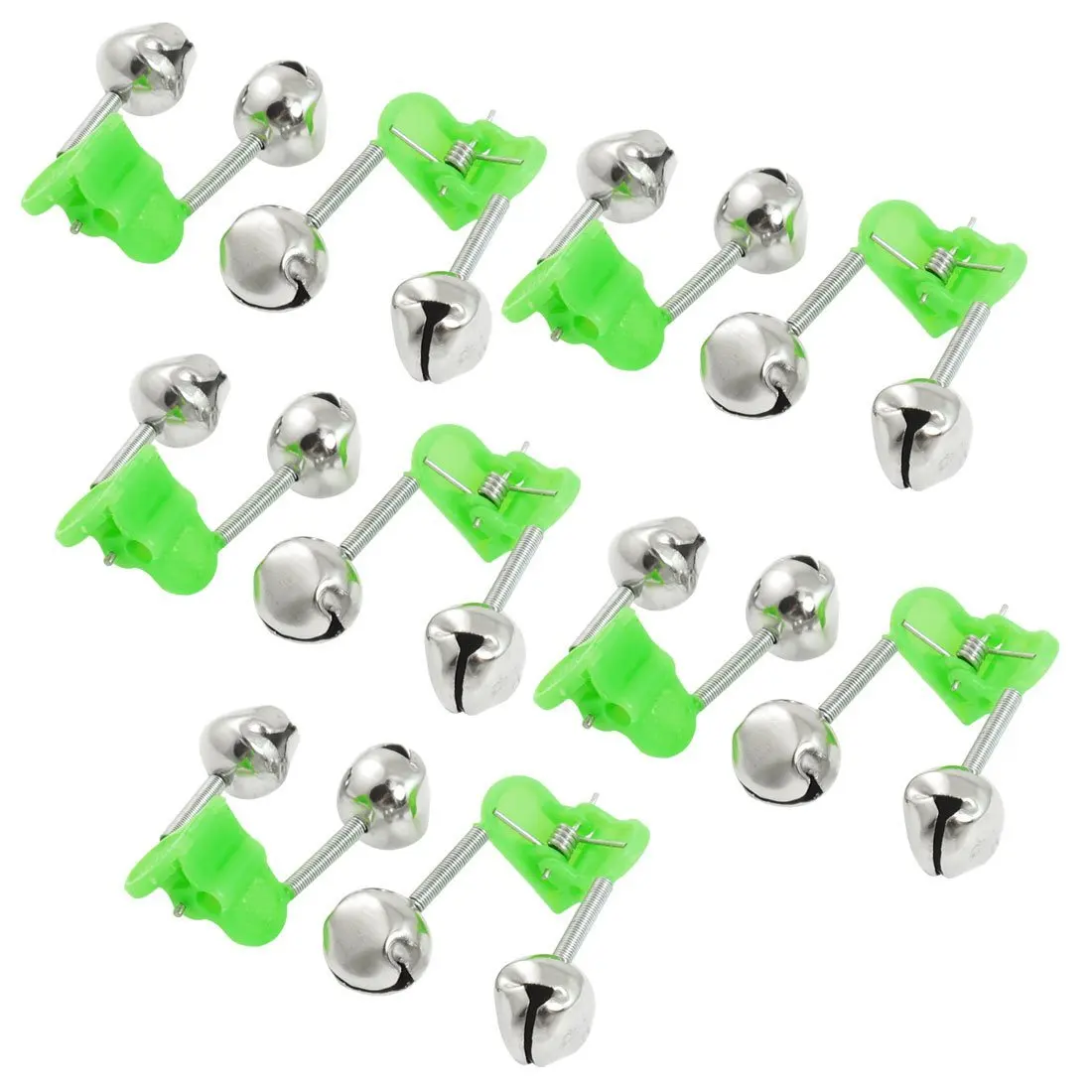 

Good deal 10 Pcs Green Spring Loaded Clip Double Fishing Rod Alarm Bells