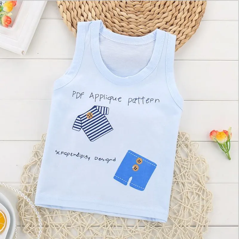 Fashion Kids Toddlers Boys Cartoon Pattern Sleeveless Vest Cotton Tops T-Shirt